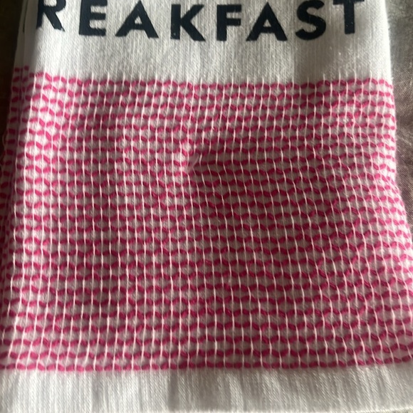 NWT Kate Spade EAT CAKE FOR BREAKFAST towels white hot pink basket weave - Picture 3 of 3